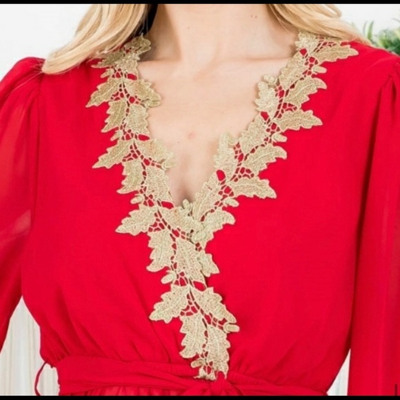 New Red chiffon Cinched Waist with Belt - Picture 8 of 9